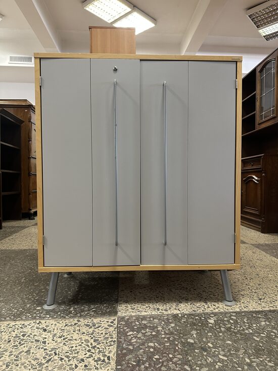 Metrīgs skapītis ar pelēkām durvīm